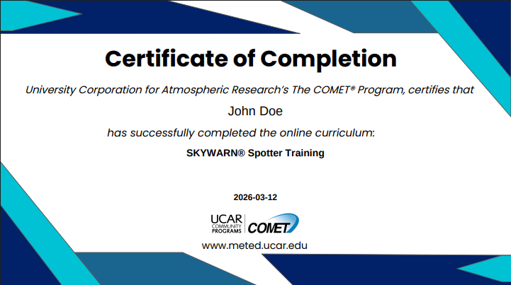 MetEd Certificate Example